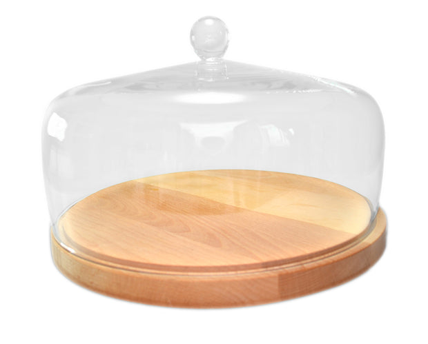 Cake dome with wood Plate, 12.2"D