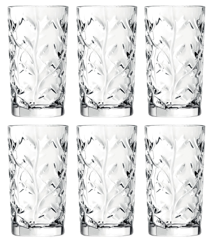Highball - Glass Tumbler - Set of 6 - Hiball Glasses - Crystal Glass - Beautiful Design - Drinking Tumblers - for Water , Juice , Wine , Beer and Cocktails - 11.6 oz. -  Made in Europe