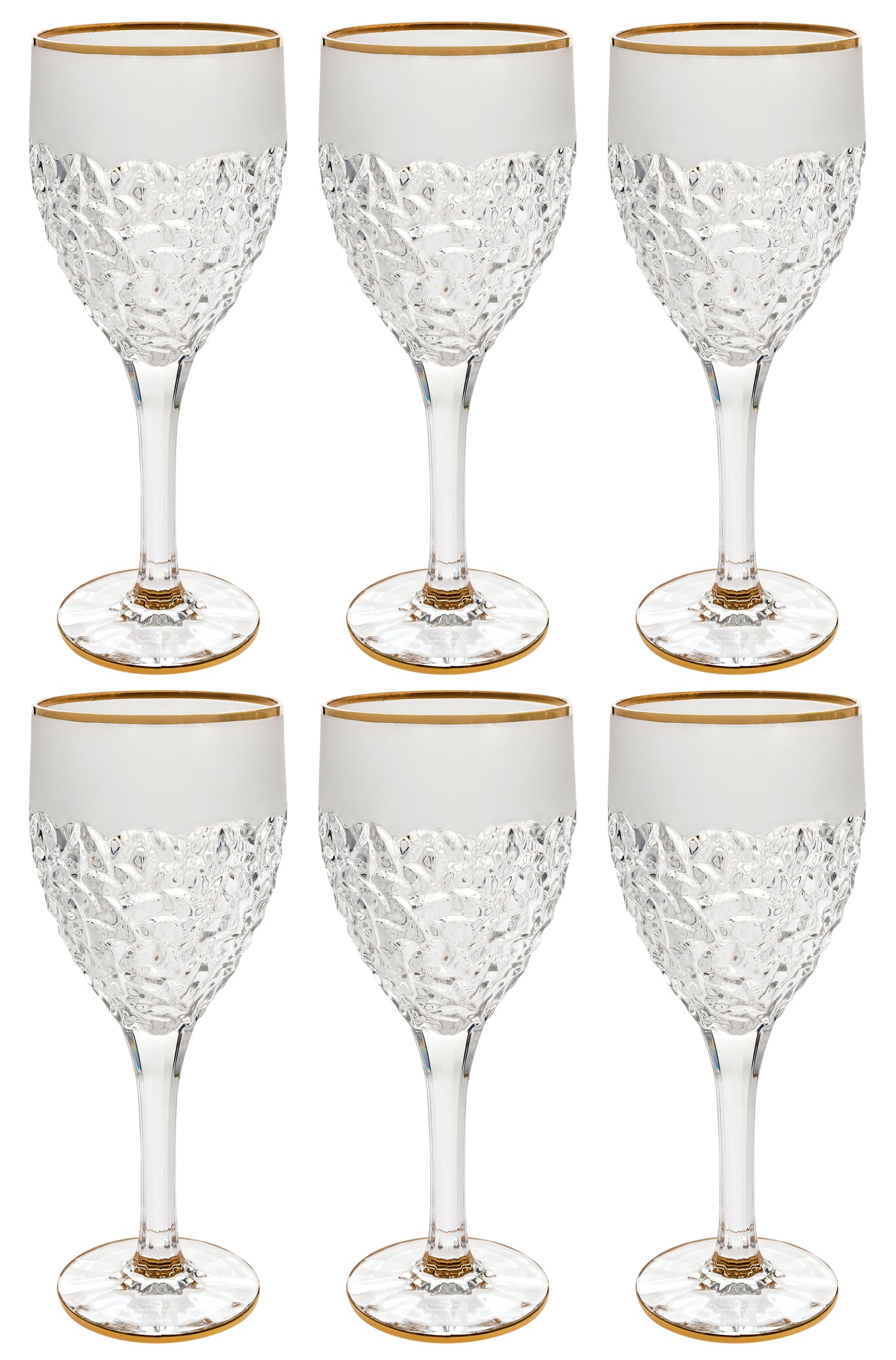 Set of 6 Short Stem Water Glasses with Gold Rim