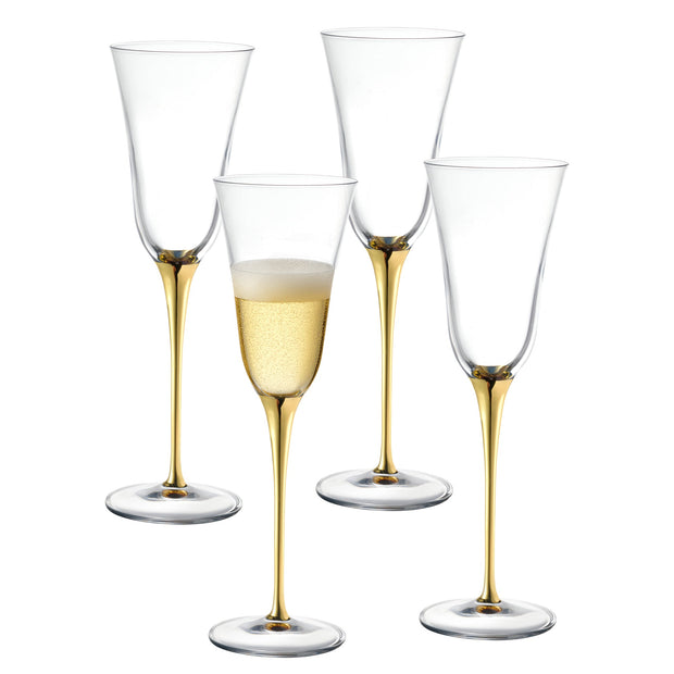 Spectrum Champagne Flute with Gold Stem, 8 oz. Set of 4