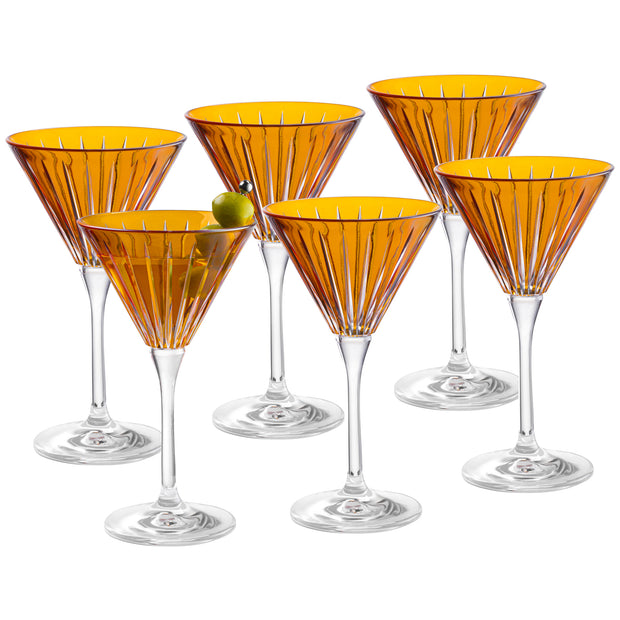 Amber Colored  Martini  Stemmed Glasses , Set of 6 , 7 Oz.