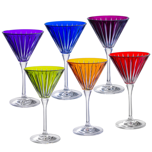 Assorted Colored  Martini  Stemmed Glasses , Set of 6 , 7 Oz.