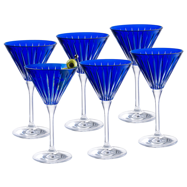 Blue Colored  Martini  Stemmed Glasses , Set of 6 , 7 Oz.