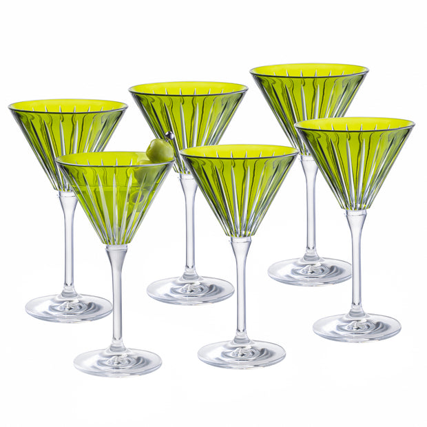 Green Colored  Martini  Stemmed Glasses , Set of 6 , 7 Oz.