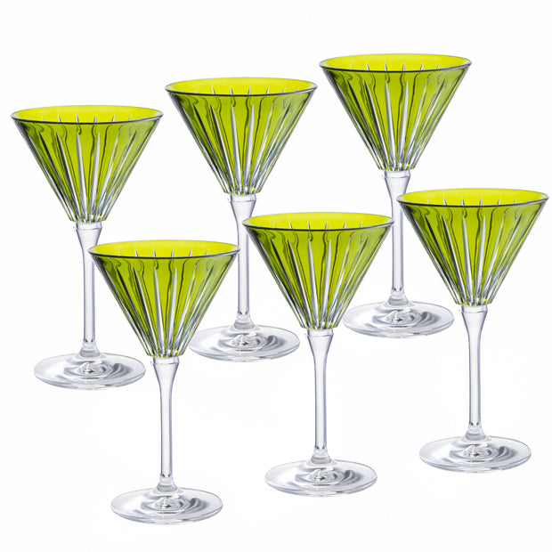 Green Colored  Martini  Stemmed Glasses , Set of 6 , 7 Oz.