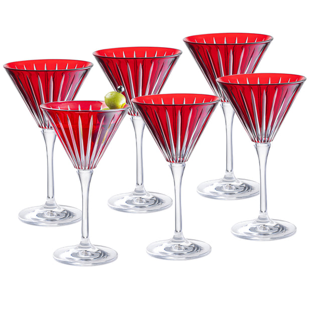 Ruby Colored  Martini  Stemmed Glasses , Set of 6 , 7 Oz.