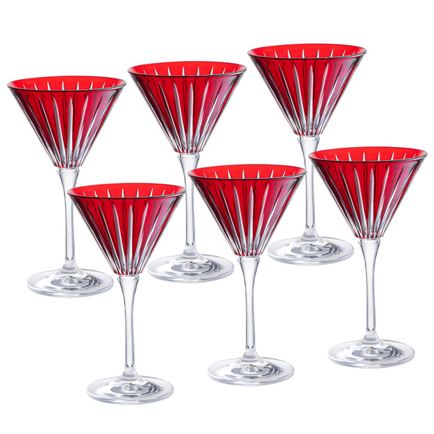 Ruby Colored  Martini  Stemmed Glasses , Set of 6 , 7 Oz.