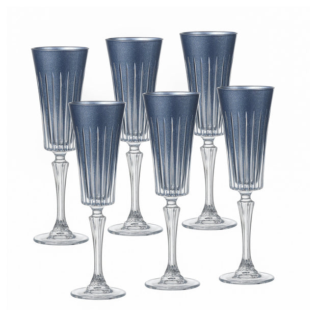 Onyx Champagne Flute, Pearl Midnight-Blue, 7 oz. Set of 6