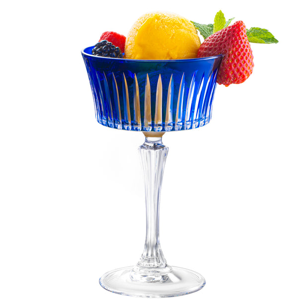 Blue Colored Champagne Saucer Glasses,  Set of 6,  8.7 oz.