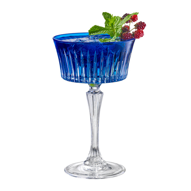 Blue Colored Champagne Saucer Glasses,  Set of 6,  8.7 oz.