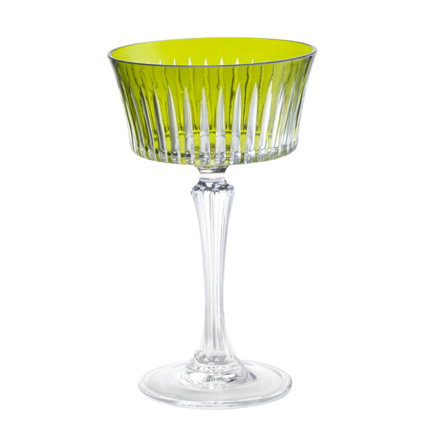 Green Colored Champagne Saucer Glasses,  Set of 6,  8.7 oz.