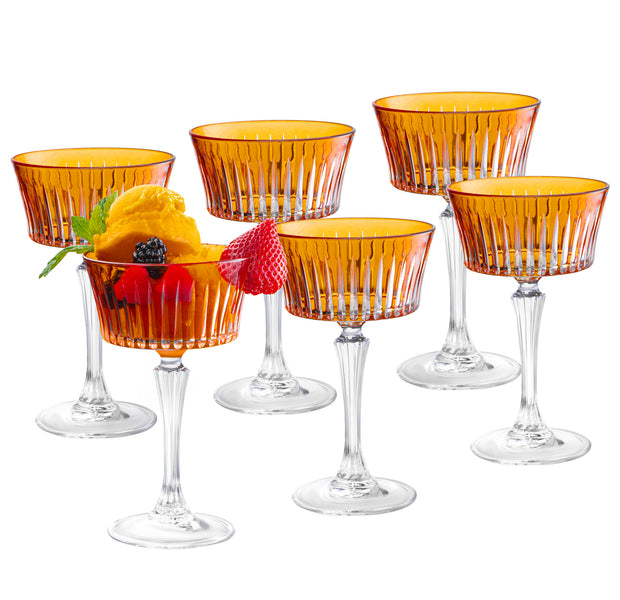 Amber Colored Champagne Saucer Glasses,  Set of 6,  8.7 oz.