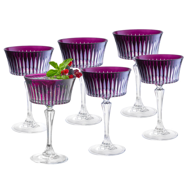 Amethyst Colored Champagne Saucer Glasses,  Set of 6,  8.7 oz.