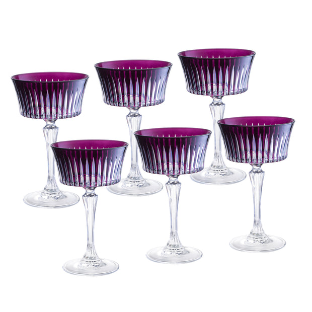 Amethyst Colored Champagne Saucer Glasses,  Set of 6,  8.7 oz.