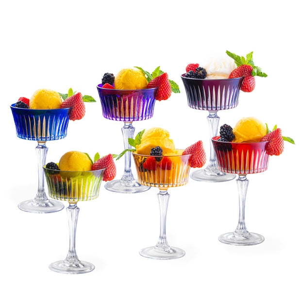 Assorted Colored Champagne Saucer Glasses,  Set of 6,  8.7 oz.