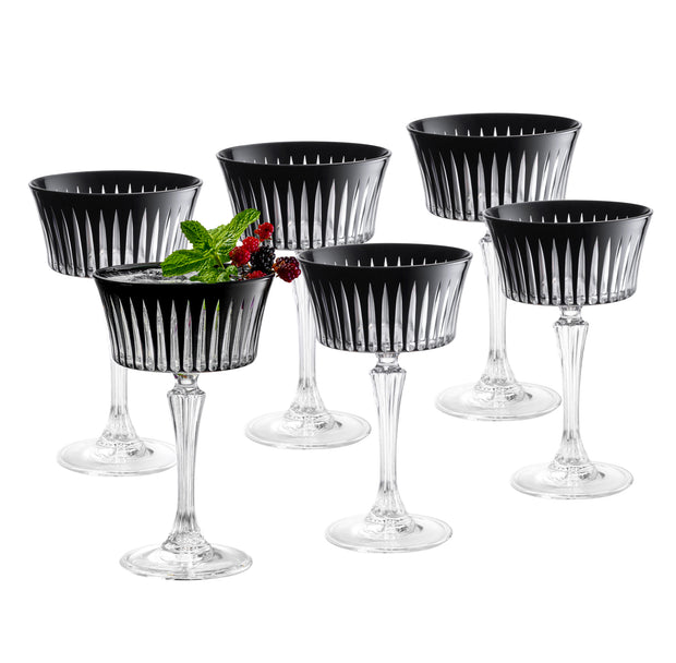 Black Colored Champagne Saucer Glasses,  Set of 6,  8.7 oz.