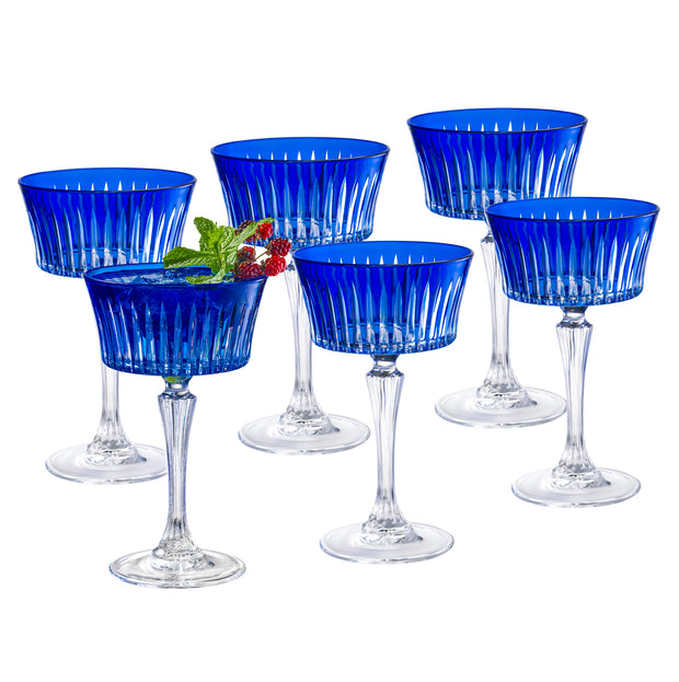 Blue Colored Champagne Saucer Glasses,  Set of 6,  8.7 oz.