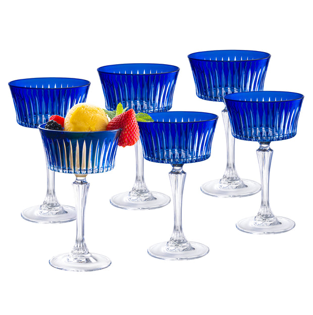 Blue Colored Champagne Saucer Glasses,  Set of 6,  8.7 oz.