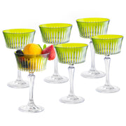 Green Colored Champagne Saucer Glasses,  Set of 6,  8.7 oz.