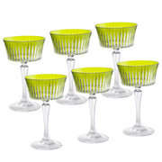 Green Colored Champagne Saucer Glasses,  Set of 6,  8.7 oz.