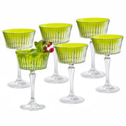 Green Colored Champagne Saucer Glasses,  Set of 6,  8.7 oz.