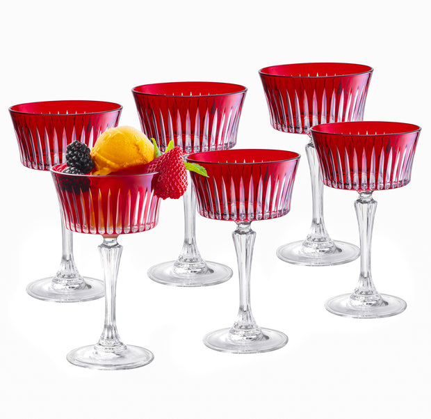 Ruby Colored Champagne Saucer Glasses,  Set of 6,  8.7 oz.