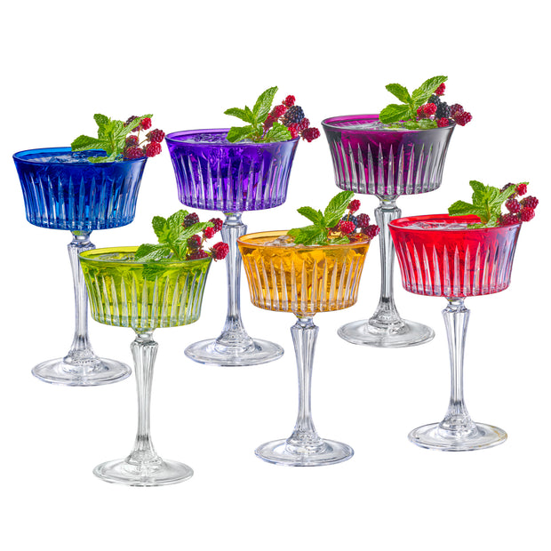 Assorted Colored Champagne Saucer Glasses,  Set of 6,  8.7 oz.