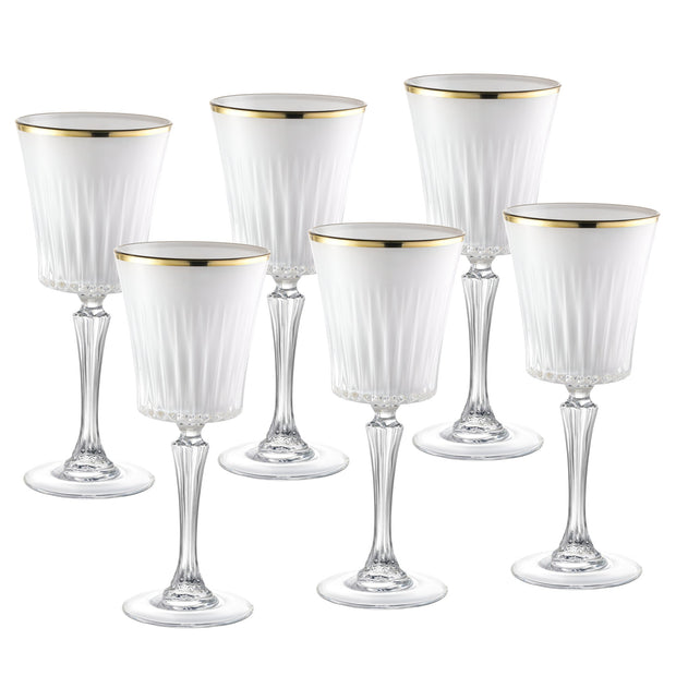 Onyx Wine Glass, White with Gold rim, 7.5 oz. Set of 6