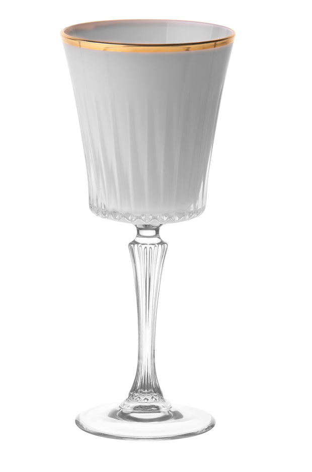 Onyx Wine Glass, White with Gold rim, 7.5 oz. Set of 6