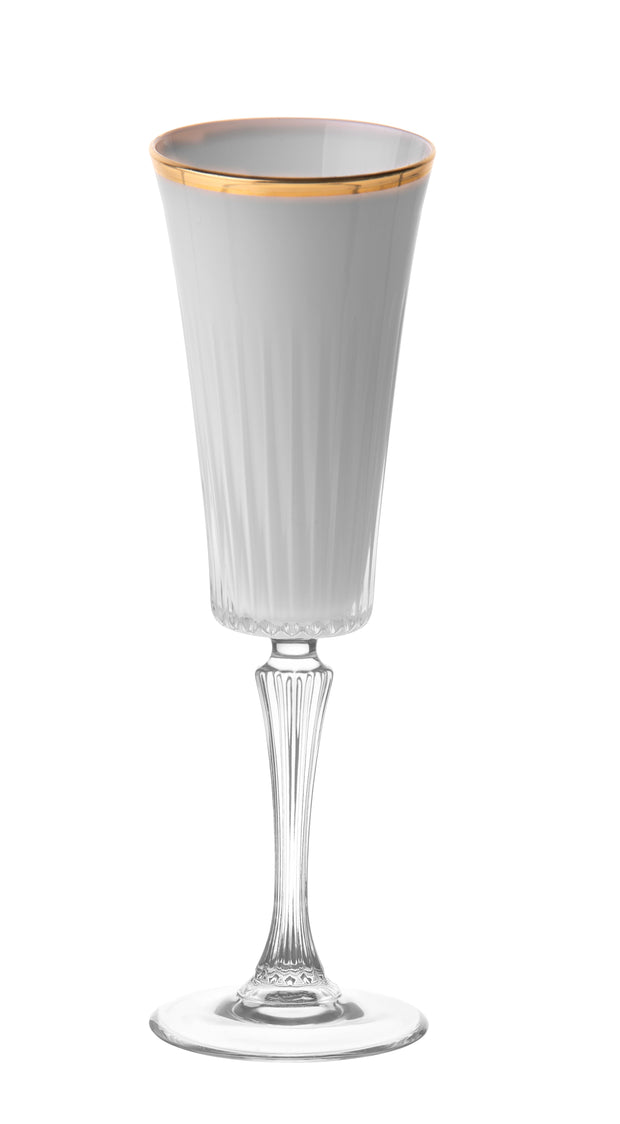 Onyx Champagne Flute, White with Gold rim, 7 oz. Set of 6