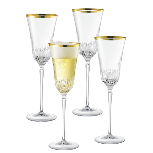 Jolie-Gold Champagne Flute with Gold Rim, 8 oz. Set of 4