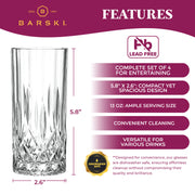 Highball Drinking Glasses, Set of 4 , 13 Fl. Oz