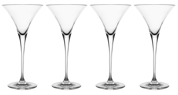 European Martini - Glasses - Handmade - Glass - Set of 4 - Tall Stem - Classic Clear - 9 Oz.