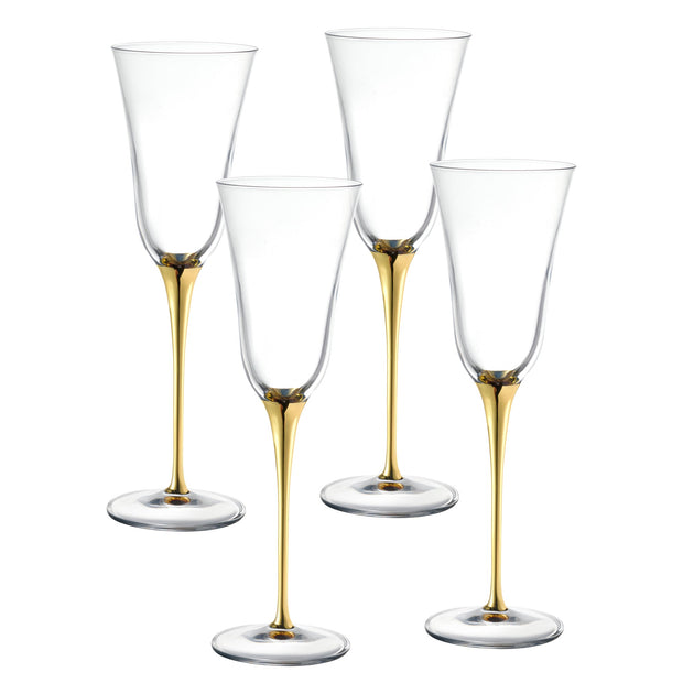Spectrum Champagne Flute with Gold Stem, 8 oz. Set of 4