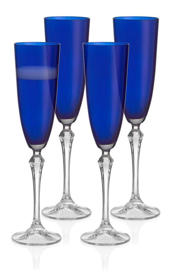 Vivid Champagne Flute, Blue, 7 oz. Set of 4