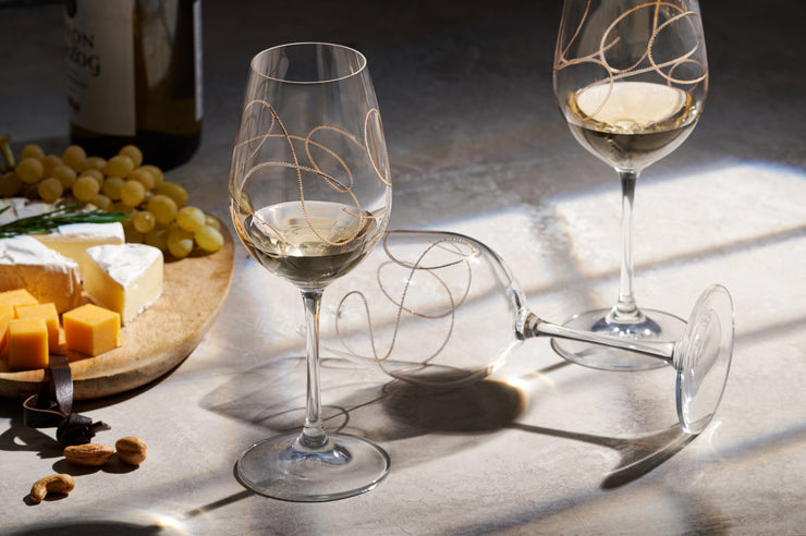 European Lead Free Crystalline Wine Goblets W/ Gold String Design - 16 Oz. - Set of 2