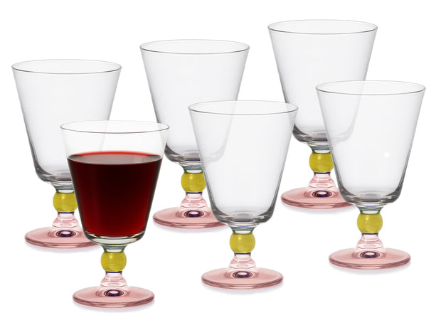 Spectrum Water Goblet with Rose color on stem, 9 oz. Set of 6