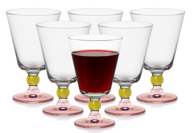 Spectrum Water Goblet with Rose color on stem, 9 oz. Set of 6