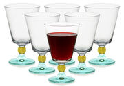 Spectrum Water Goblet with Aquamarine color on stem, 9 oz. Set of 6