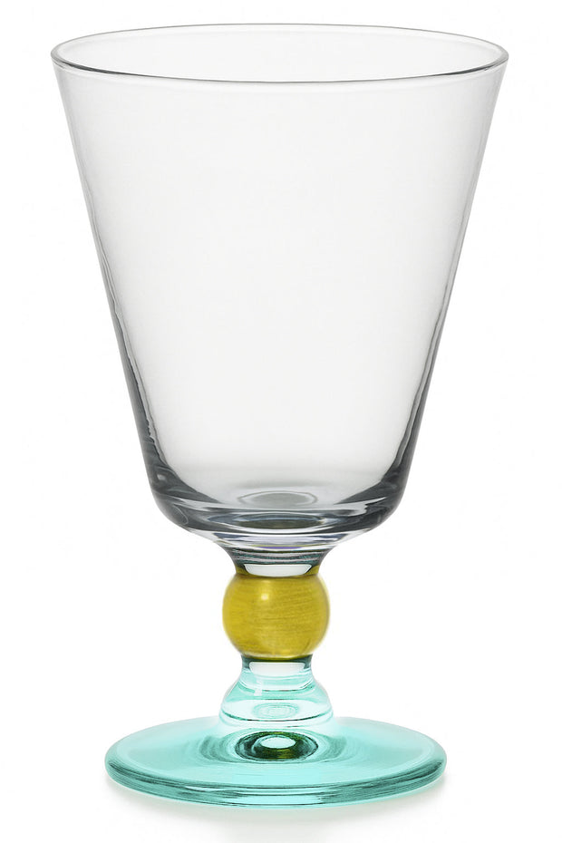 Spectrum Water Goblet with Aquamarine color on stem, 9 oz. Set of 6