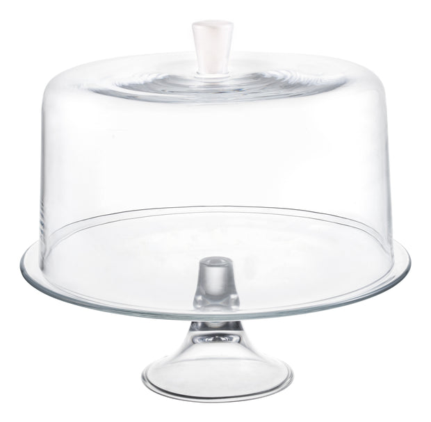 Opal Cake stand and large Dome with White knob, 13"D