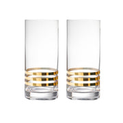 European Crystal Glass Highball Tumblers - Beautifully Designed -Three Gold Stripes- for Water , Juice , Wine , Beer and Cocktails - 14 oz. - Set of 4