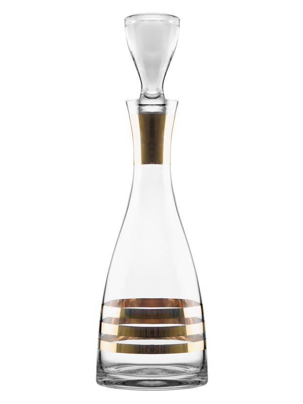 Clear Glass Wine Decanter with Gold Stripes