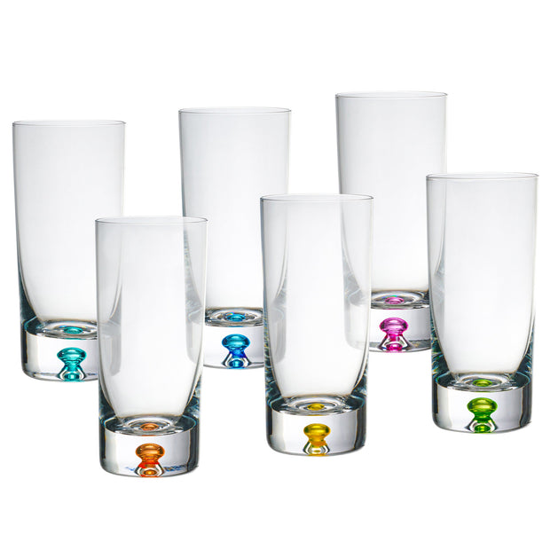 Pinnacle Highball, Assorted Colors bubble, 12 oz. Set of 6