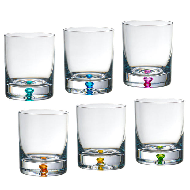 Pinnacle Double Old Fashioned, Assorted Colors Bubble, 9.5 oz. Set of 6