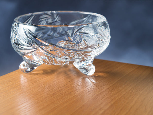 Pinwheel Crystal Cut Footed Bowl 5"D