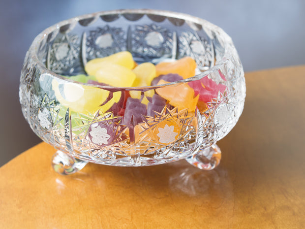 Pinwheel Crystal Cut Footed Bowl 5"D
