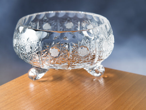 Pinwheel Crystal Cut Footed Bowl 5"D