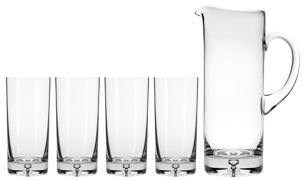 Pitcher and 4 Highballs with Bubble in Base, Pitcher: 40 oz. Highball: 12 oz.