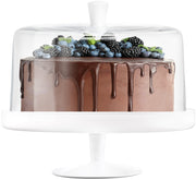 Opal White Cake stand and large Dome with White knob, 12.4"D